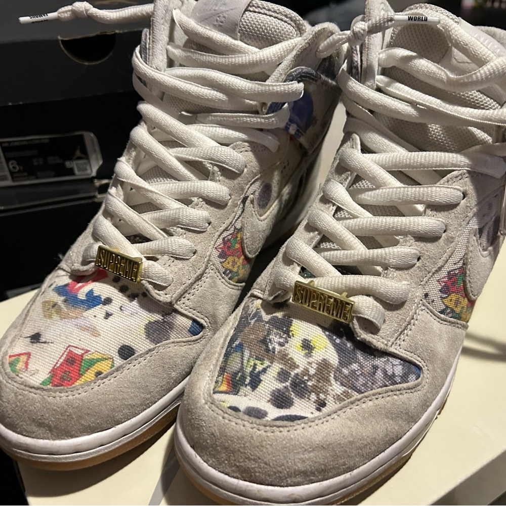Supreme White and Multicolor Graphic High-Tops